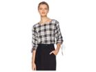 Two By Vince Camuto Long Sleeve Drawstring Tartan Plaid Blouse (quartz Stone) Women's Blouse