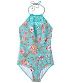 Billabong Kids Blooming Beauty One-piece (little Kids/big Kids) (tiki Turquoise) Girl's Swimsuits One Piece