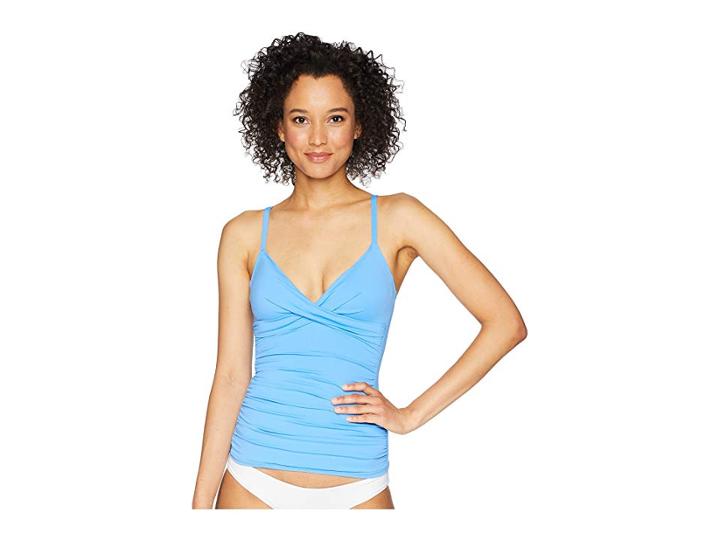 Lauren Ralph Lauren Beach Club Solids Surplice Underwire Over The Shoulder Tankini (sky Blue) Women's Swimwear