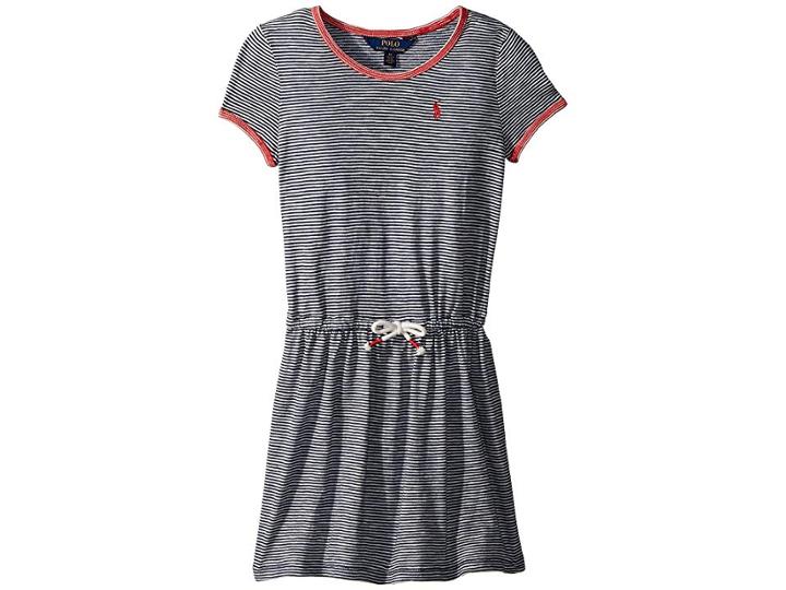 Polo Ralph Lauren Kids Striped Jersey T-shirt Dress (little Kids) (summer Navy/deckwash White) Girl's T Shirt