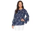 Michael Michael Kors Scatter Blooms Tier Sleeve Top (true Navy/light Chambray) Women's Clothing