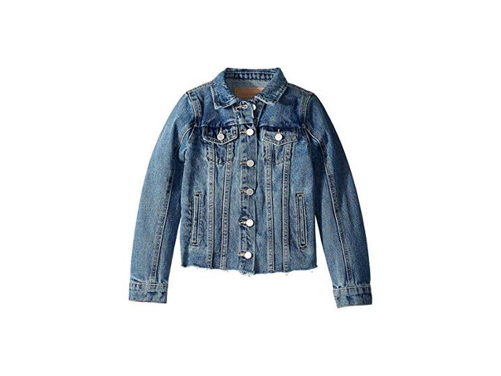 Blank Nyc Kids Medium Wash Denim Jacket With Raw Hem Detail In Traffic Jam (big Kids) (traffic Jam) Girl's Coat