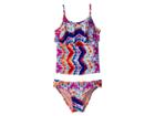 Hobie Kids Chevron And On Ruffle Tankini Side Sash Hipster Swim Set (big Kids) (multicolored) Girl's Swimwear Sets
