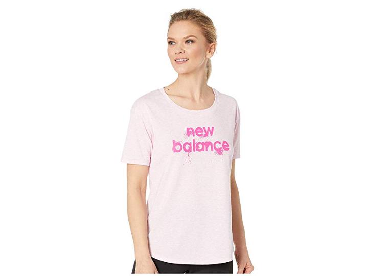 New Balance Heather Tech Graphic Tee (pink Heather) Women's Clothing