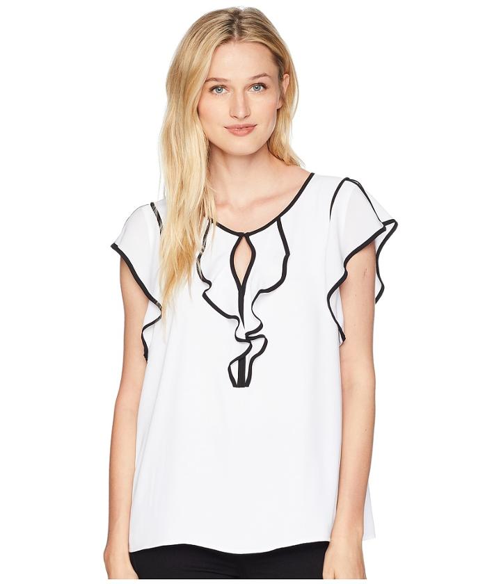 Calvin Klein Ruffle Top With Piping (white/black) Women's Clothing