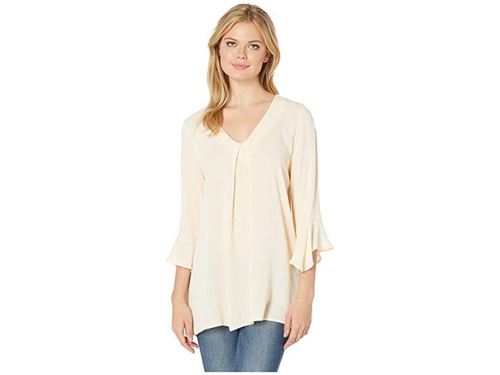Bobeau V-neck Trumpet Sleeve Crepon (pearled Ivory) Women's T Shirt