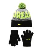 Nike Kids Attitude Knit Beanie Gloves Set (big Kids) (dark Gray Heather/volt) Beanies