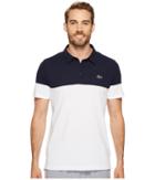 Lacoste Short Sleeve Golf Ultra Dry Tech Pique Color Block Polo (white/navy Blue) Men's Short Sleeve Pullover