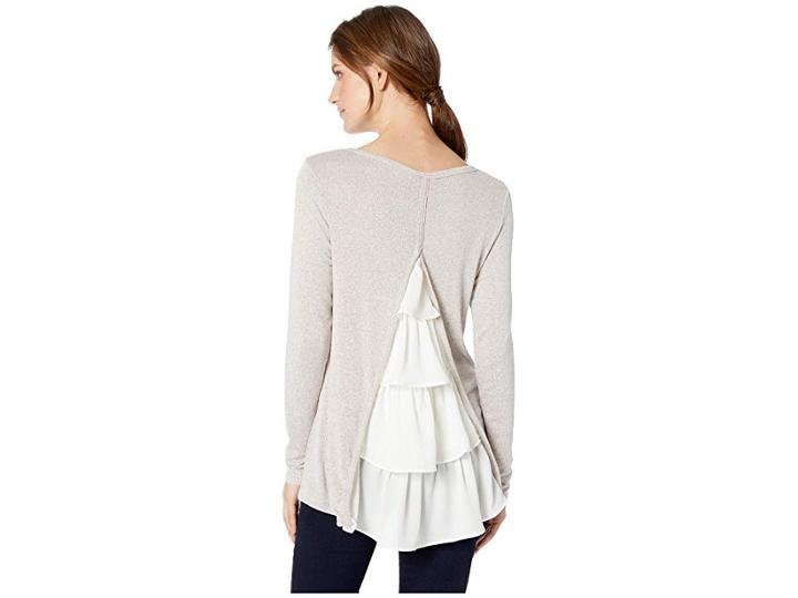 Wrangler Ruffle Back Long Sleeve Knit (natural) Women's Clothing