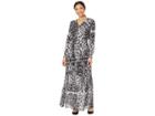 Eci Animal Mesh Maxi With Button Front Details (black/gray) Women's Dress