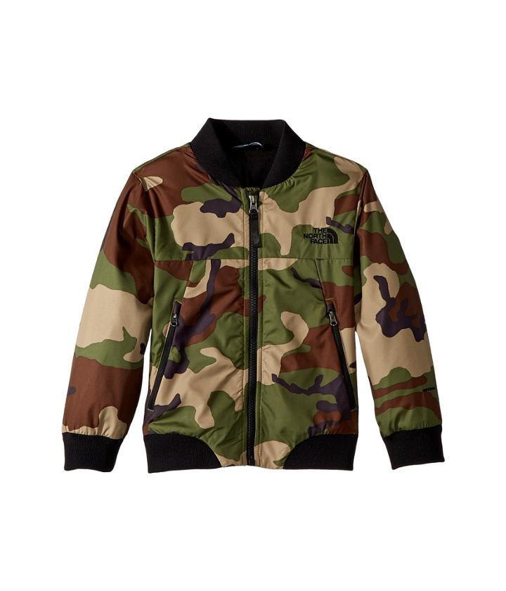 The North Face Kids Flurry Wind Bomber Jacket (little Kids/big Kids) (terrarium Green Woodland Camo Print/tnf Black) Boy's Coat