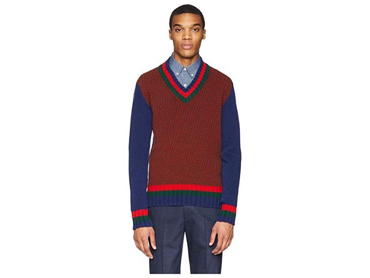 Etro Striped Jacquard V-neck Sweater (lt. Green) Men's Sweater