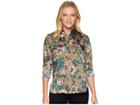 Lauren Ralph Lauren Petite Floral-print Button-down Shirt (olive Multi) Women's Long Sleeve Button Up
