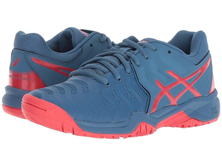 Asics Kids Gel-resolution(r) 7 Gs Tennis (little Kid/big Kid) (azure/red Alert) Kids Shoes