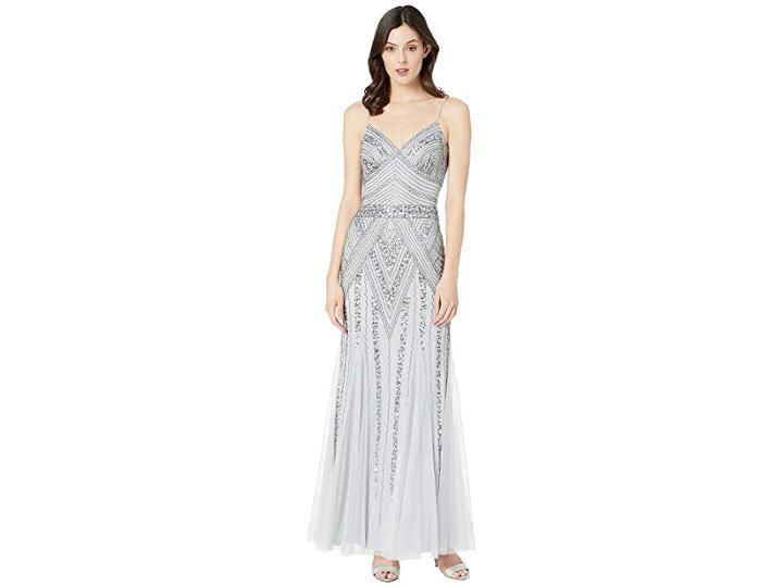 Marina Spaghetti Strap Beaded Gown (blue) Women's Clothing