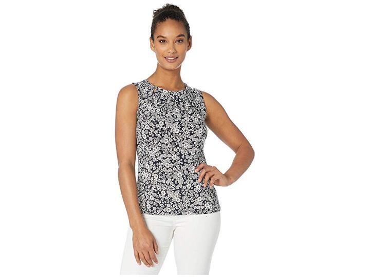 Tommy Hilfiger Ditsy Floral Bead Neck Sleeveless Knit Top (midnight Multi) Women's Blouse