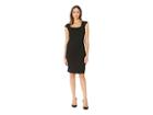 Marina Stretch Crepe Cap Sleeve Square Neck Side Pleat Short Dress (black) Women's Clothing