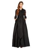 Adrianna Papell Silky Taffeta And Lace Gown (black) Women's Dress
