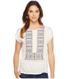 Lucky Brand Embroidered Mix Top (marshmallow) Women's Short Sleeve Pullover