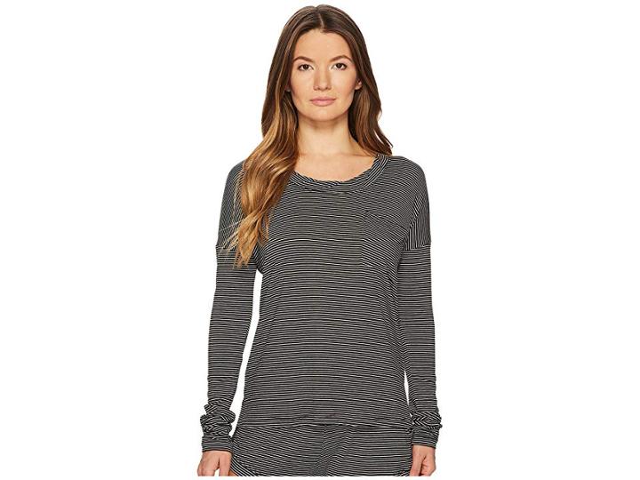 Maison Du Soir Edith Long Sleeve Top (black/white Stripe) Women's Long Sleeve Pullover