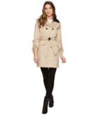 Vince Camuto Db Belted Trench With Contrast Color And Roll Up Sleeves (khaki) Women's Coat