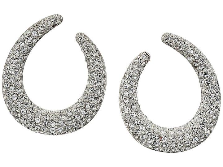 Nina Front To Back Pave Hoop Swarovski Stones Earrings (rhodium/white) Earring