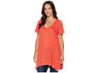 Nally & Millie Short Sleeve V-neck Sharkbite Tunic (red) Women's Short Sleeve Pullover