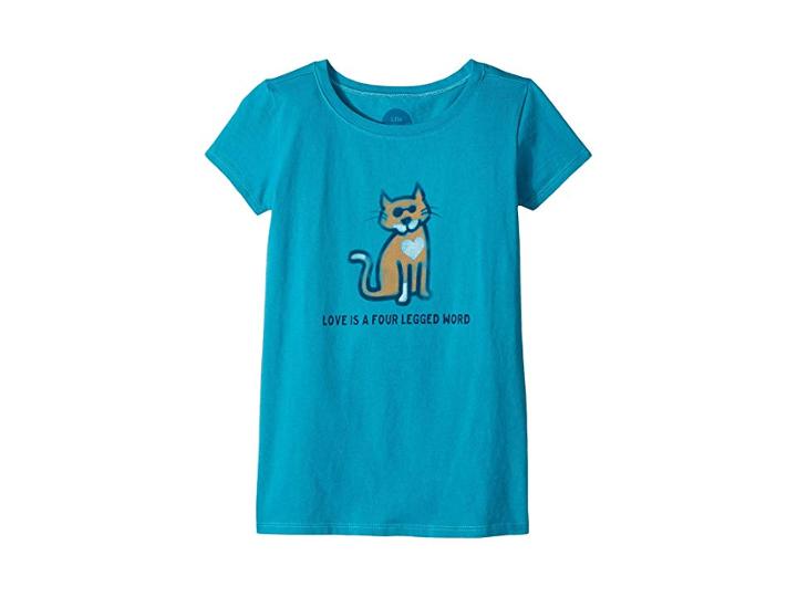Life Is Good Kids Four Legged Word Cat Crusher Tee (little Kids/big Kids) (cool Turquoise) Girl's T Shirt