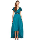 Adrianna Papell Silky Taffeta Shawl Gown (emerald Green) Women's Dress