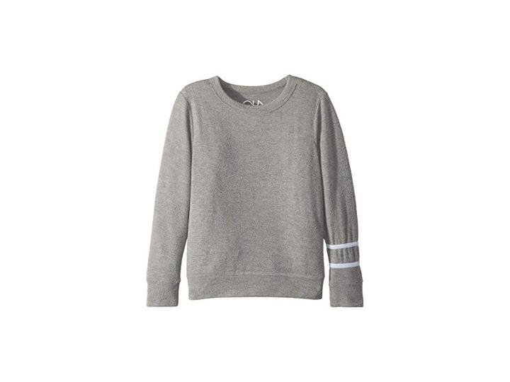 Chaser Kids Soft Love Knit Pullover Sweater With Stripes (little Kids/big Kids) (heather Grey/white) Boy's Sweater
