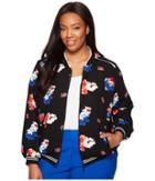 Vince Camuto Specialty Size Plus Size Travelling Bloom Zip Front Bomber Jacket (rich Black) Women's Coat