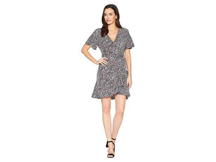 Michael Michael Kors Mini Fluter Sleeve Wrap Dress (black/maroon) Women's Dress