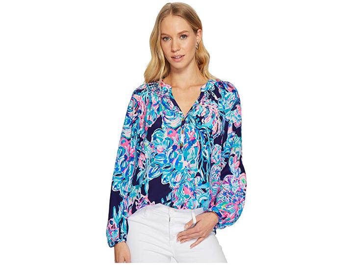 Lilly Pulitzer Elsa Top (bright Navy Caught Up) Women's Blouse