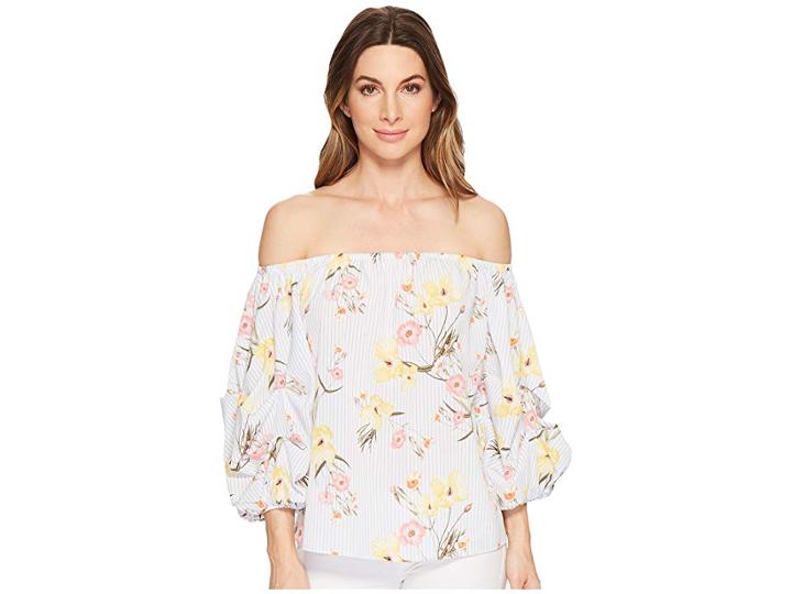 Cece Off The Shoulder Botanical Blooms Blouse (ultra White) Women's Blouse