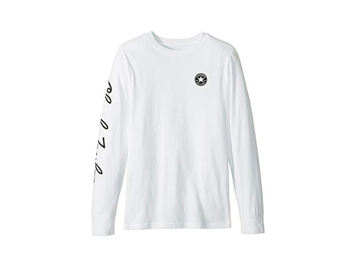 Converse Kids Chuck Taylor Script Long Sleeve Tee (big Kids) (white) Boy's T Shirt