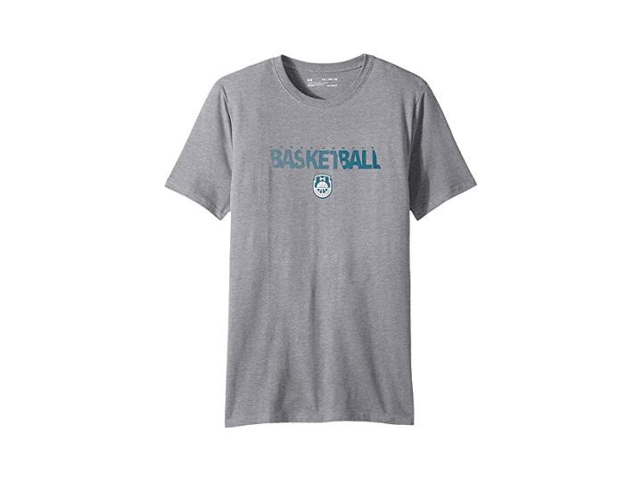 Under Armour Kids Basketball Wordmark Short Sleeve Tee (big Kids) (steel Light Heather/green Typhoon/teal Punch) Boy's T Shirt