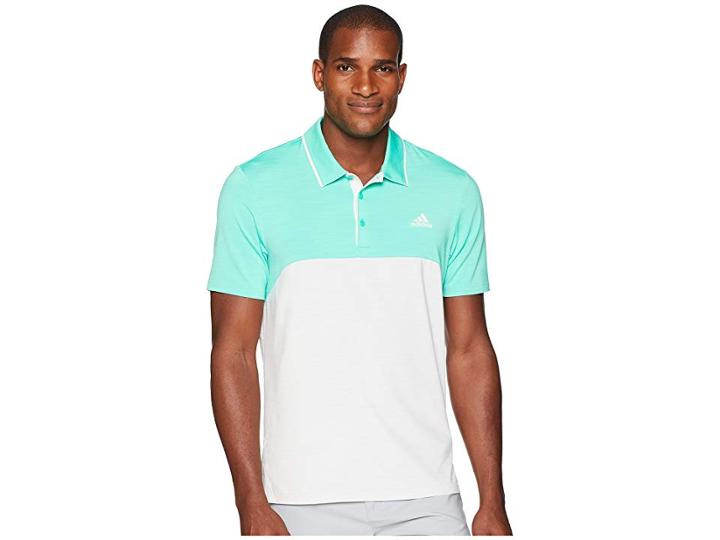 Adidas Golf Ultimate Heather Blocked Polo (hi-res Green Heather/grey One Heather) Men's Clothing