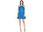 Badgley Mischka Halter Ruffle Non-wrinkle Linen Dress (blue) Women's Dress
