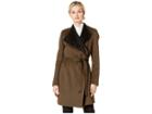 Calvin Klein Fashion Double Faced Wool With Spread Collar Detail And Belt (loden/black) Women's Coat