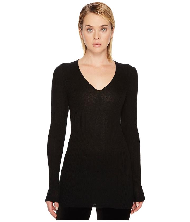 Vince Mixed Rib V-neck (black) Women's Clothing