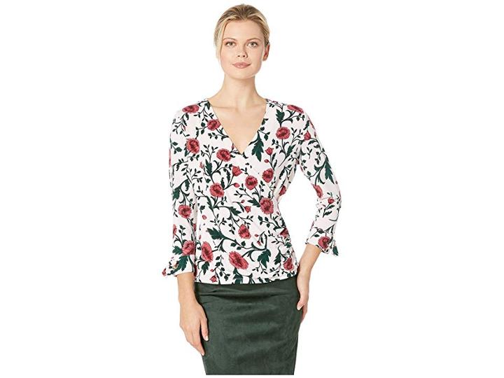 Ivanka Trump Faux Wrap Matte Jersey Top (blush Multi) Women's Blouse