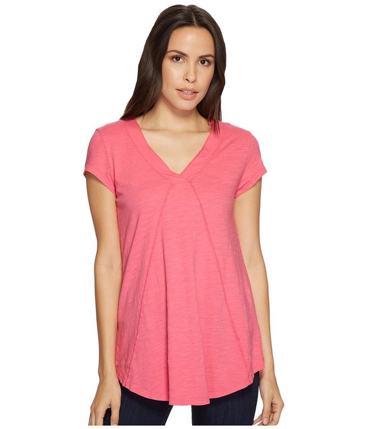 Mod-o-doc Slub Jersey Seamed V-neck Tee With Shirttail Hem (pink Parfait) Women's T Shirt