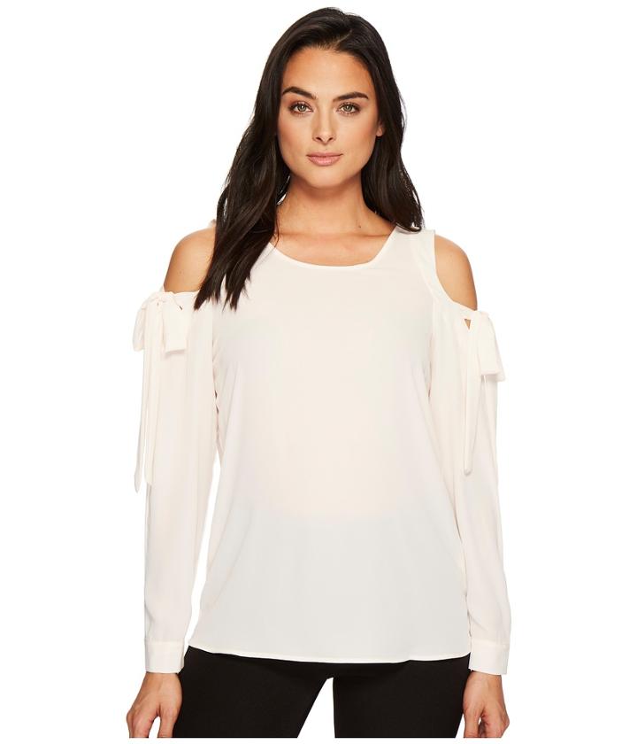 Ivanka Trump Woven Cold Shoulder Tie Sleeve Blouse (dusty Blush) Women's Blouse