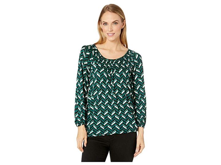 Michael Michael Kors Multi Chevron Peasant Top (dark Emerald) Women's Clothing