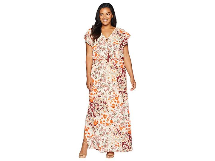 Adrianna Papell Plus Size Cap Sleeve Maxi (geranium Multi) Women's Dress