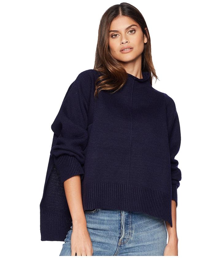 Moon River Mock Neck Boxy Sweater (navy) Women's Sweater