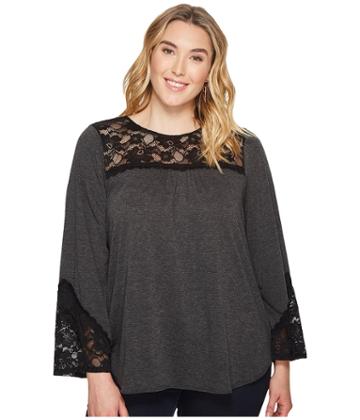 Kiyonna Willow Lace Top (charcoal Grey) Women's Clothing