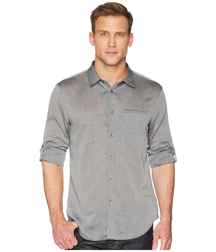 John Varvatos Collection Slim Fit Sport Shirt W375u1 (grey Heather) Men's Long Sleeve Button Up