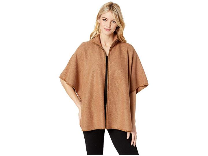 Anne Klein Wool Zip Front Cape (vicuna) Women's Sweater