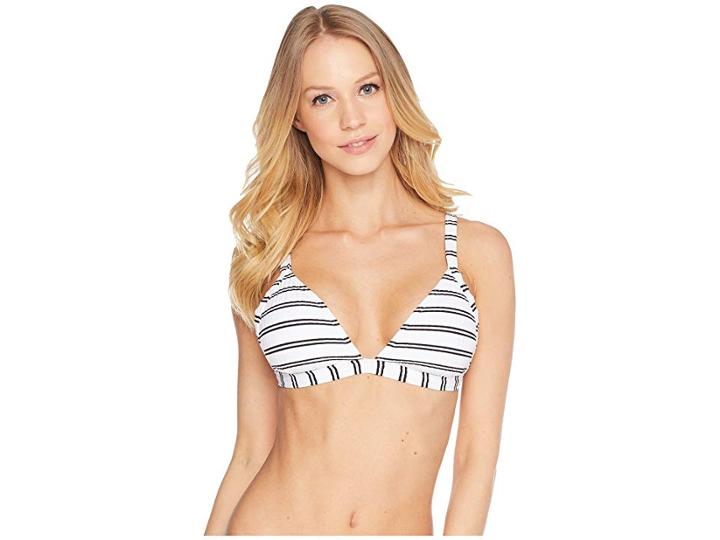 Seafolly Inka Stripe Fixed Tri Bra Top (white) Women's Swimwear